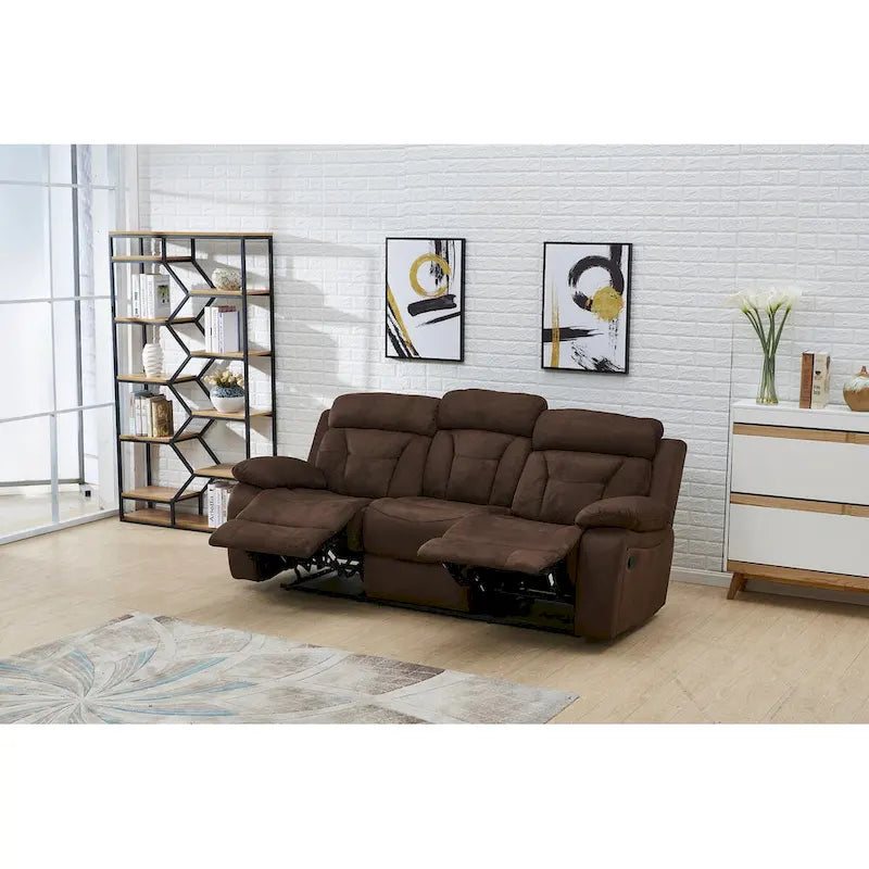 Microfiber Manual Rclining 3-seat Sofa Couch in Dark Brown 8005