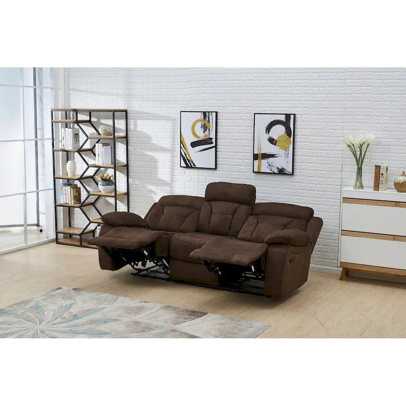Microfiber Manual Rclining 3-seat Sofa Couch in Dark Brown 8005