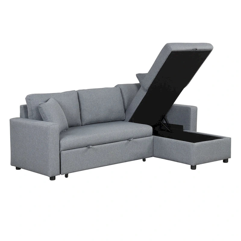 Upholstery Sleeper Sectional Sofa with Storage Space and 2 Tossing Cushions