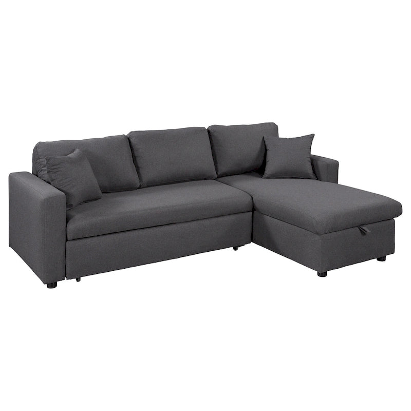 Upholstery Sleeper Sectional Sofa with Storage Space and 2 Tossing Cushions