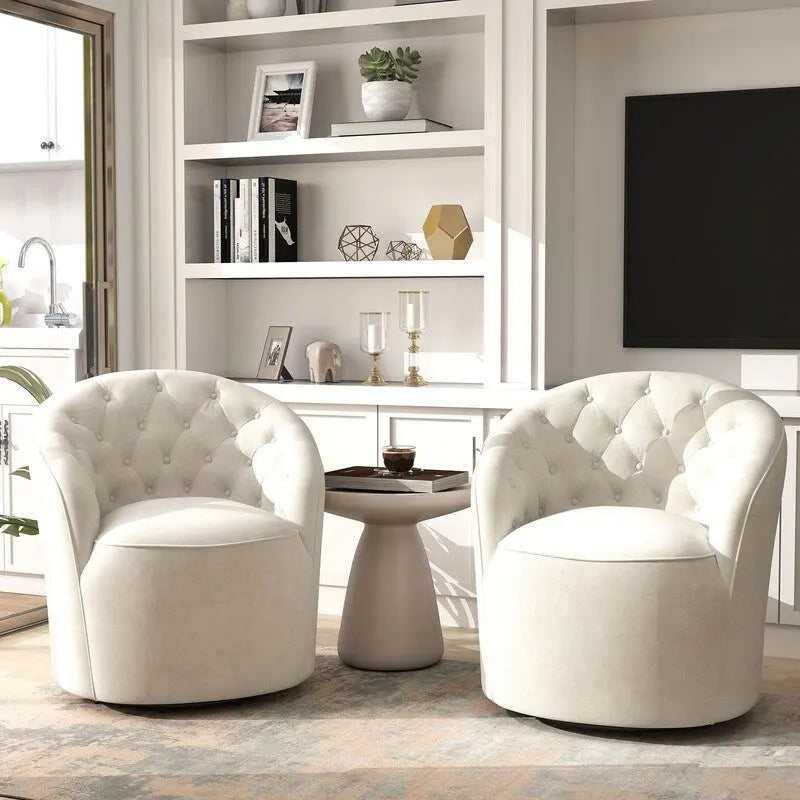 Modern Velvet Upholstered 360 Degree Swivel Barrel Chair with Button Tufted Back Set of 2