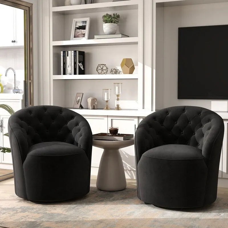Modern Velvet Upholstered 360 Degree Swivel Barrel Chair with Button Tufted Back Set of 2