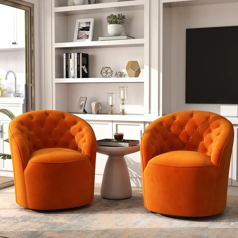 Modern Velvet Upholstered 360 Degree Swivel Barrel Chair with Button Tufted Back Set of 2