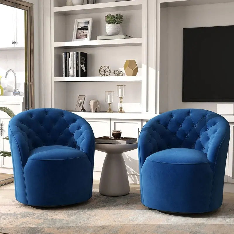 Moderne met fluweel beklede draaifauteuil van 360 graden met gecapitonneerde rugleuning, set van 2