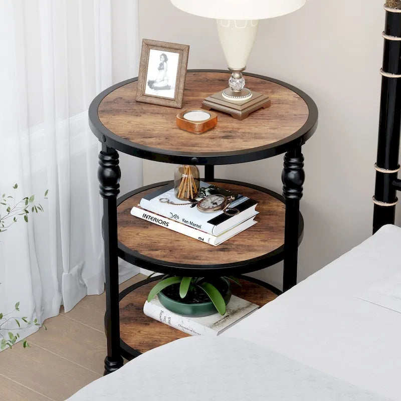 End Table 3-Tier Round Side Table Living Room Accent Table