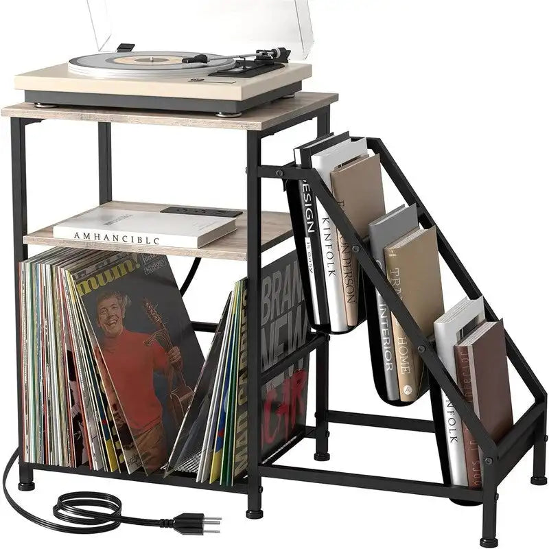 Record Player Stand with Charging Station
