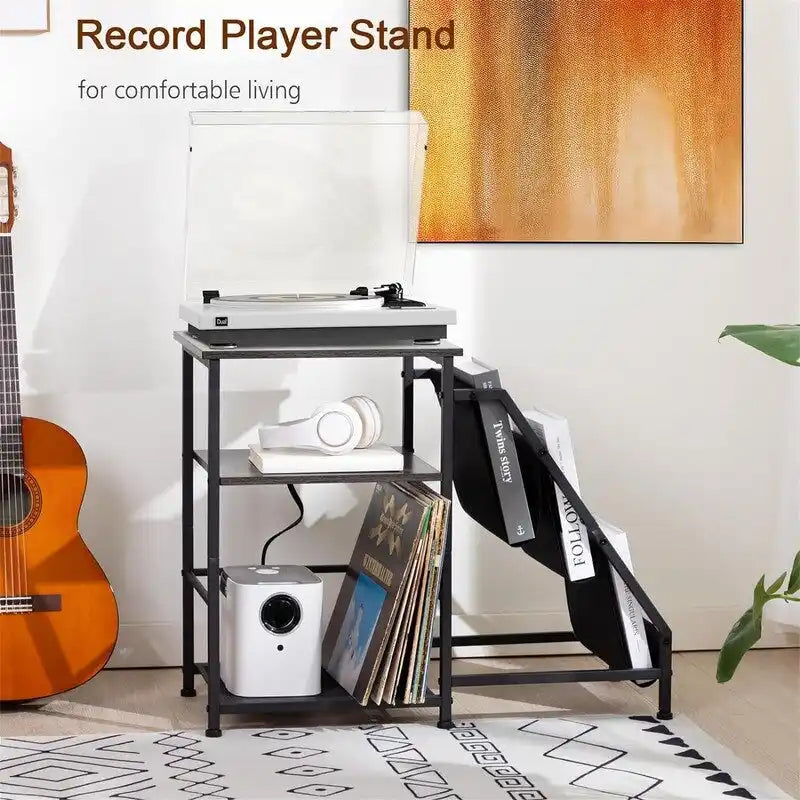 Record Player Stand with Charging Station