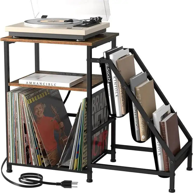 Record Player Stand with Charging Station