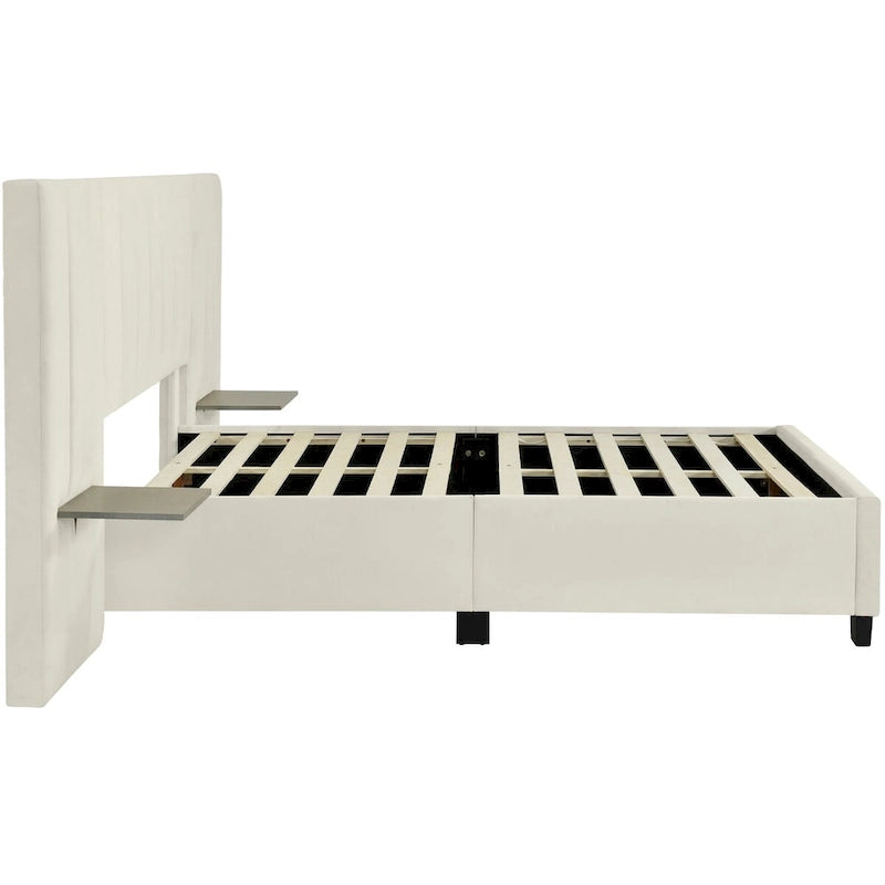 Full Size Upholstered Platform Bed with Big Headboard