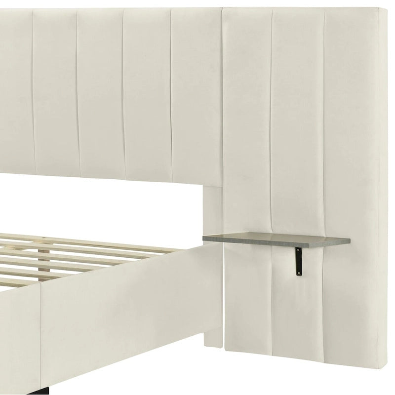 Full Size Upholstered Platform Bed with Big Headboard