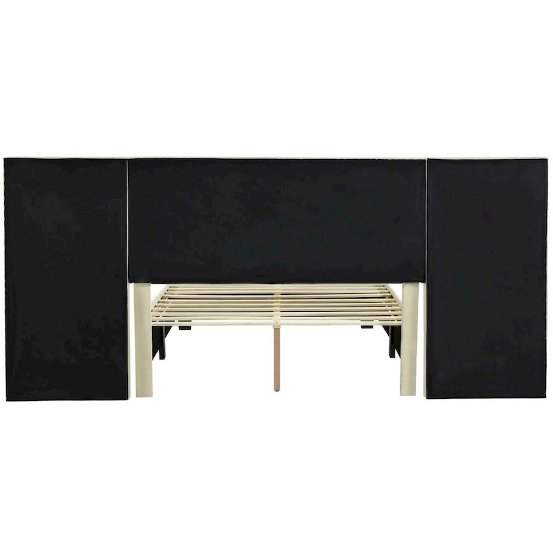 Full Size Upholstered Platform Bed with Big Headboard