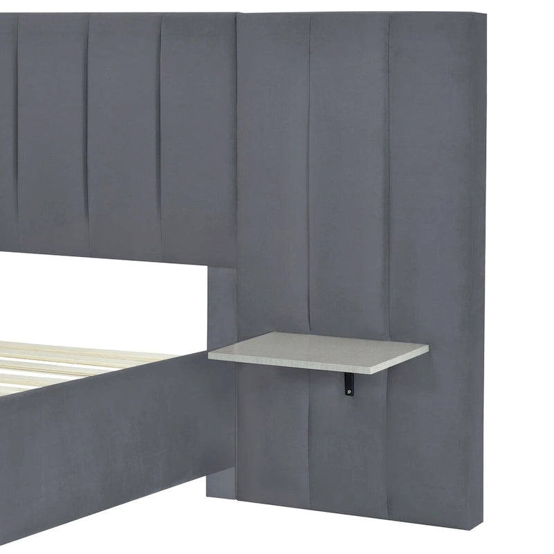 Full Size Upholstered Platform Bed with Big Headboard