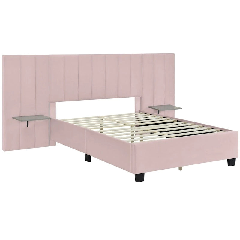 Full Size Upholstered Platform Bed with Big Headboard