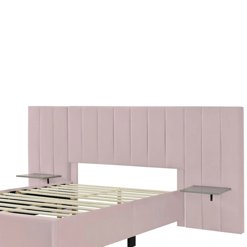 Full Size Upholstered Platform Bed with Big Headboard