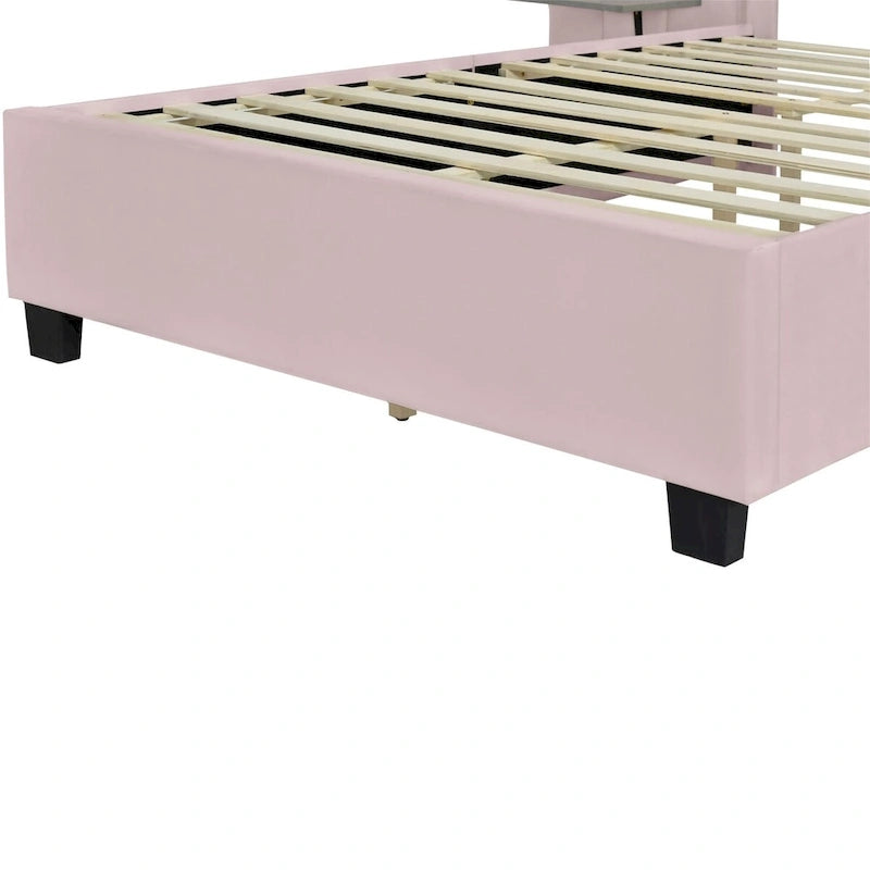 Full Size Upholstered Platform Bed with Big Headboard