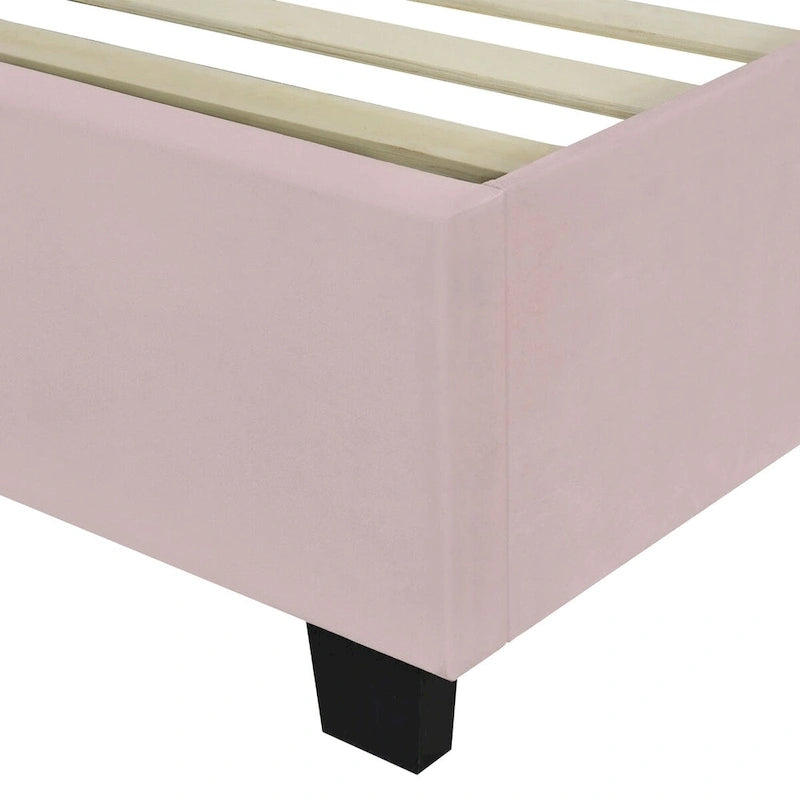 Full Size Upholstered Platform Bed with Big Headboard