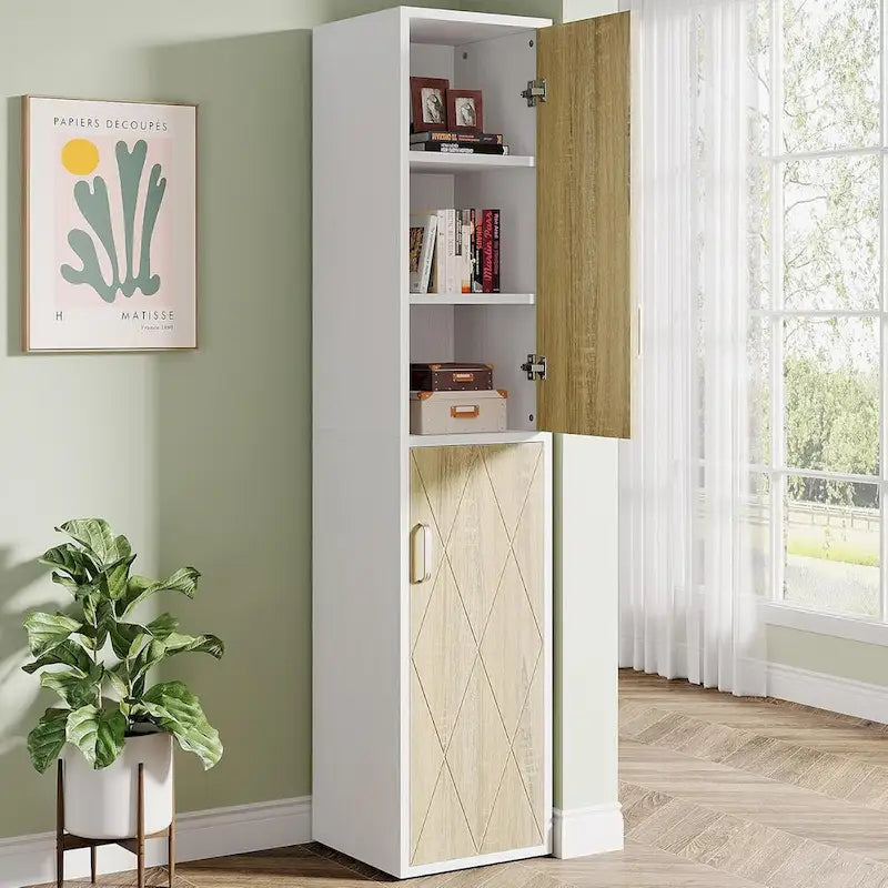 75.39-Inch Wood Storage Cabinet, Tall Floor Cabinet with 2 Doors and 6 Shelves
