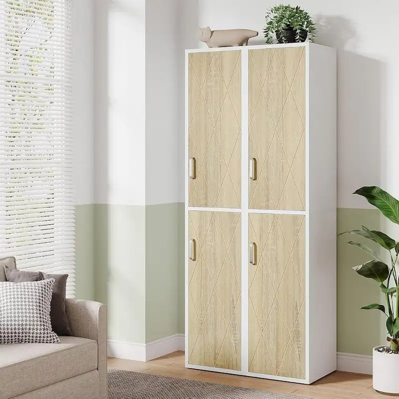 75.39-Inch Wood Storage Cabinet, Tall Floor Cabinet with 2 Doors and 6 Shelves