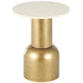 Metal Pedestal Side End Accent Table with Cream Marble Tabletop - Gold